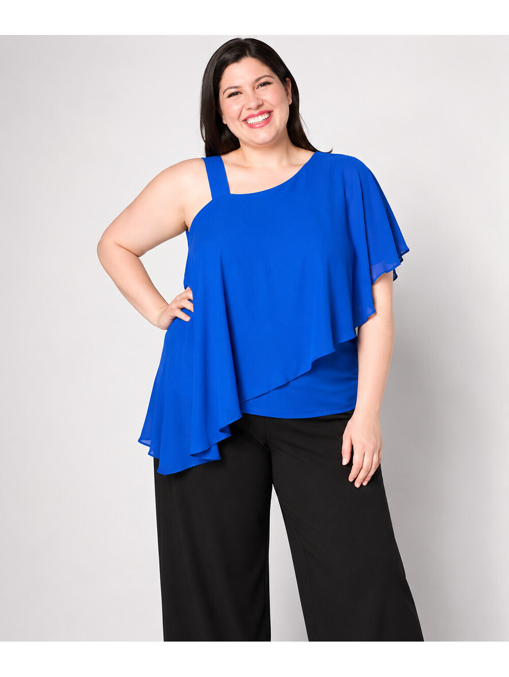 Women with Control Como Jersey One-Shoulder Flounce Top Nautical Blue, X-Large